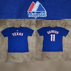 Kids Majestic Baseball Jersey Tee Texas Darvish 11 Sz YL